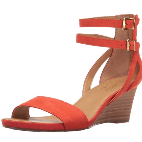 🏷SOLD Franco Sarto NWOT Orange Suede Danissa Ankle Buckle Wedge Sandal 9.5 - Picture 4 of 12